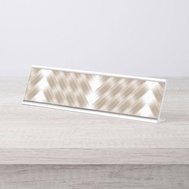 A white, equilateral triangle centred on a plain  desk name plate (Front)
