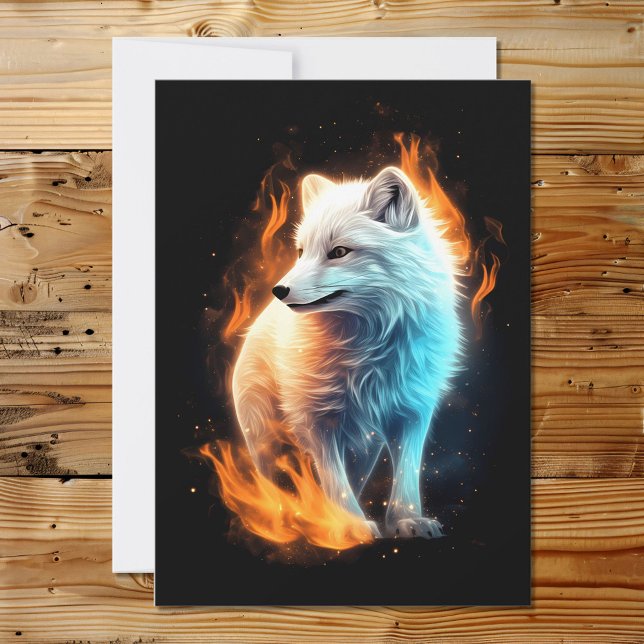 A White Fiery Fox on a Black Background Holiday Card (Creator Uploaded)