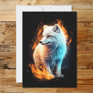 A White Fiery Fox on a Black Background Holiday Card