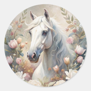 A White Horse  Classic Round Sticker