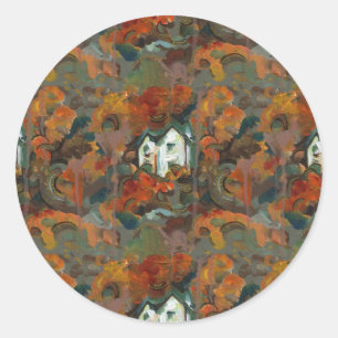 A White House & Autumn Trees Classic Round Sticker