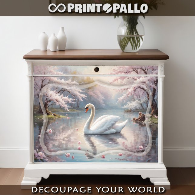 A white swan on a lake in a rose world -  tissue paper (Creator Uploaded)