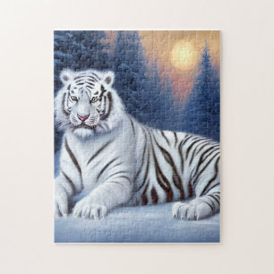 A White Tiger Sitting in the Snow Jigsaw Puzzle