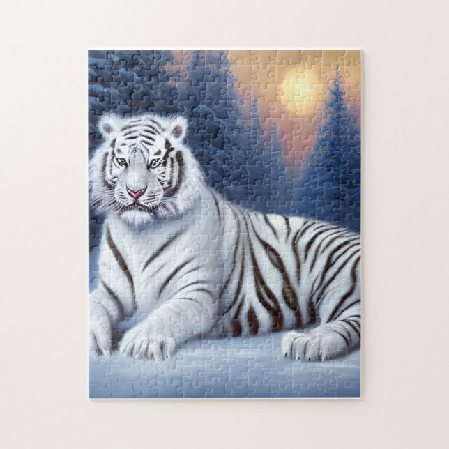 A White Tiger Sitting in the Snow Jigsaw Puzzle (Vertical)