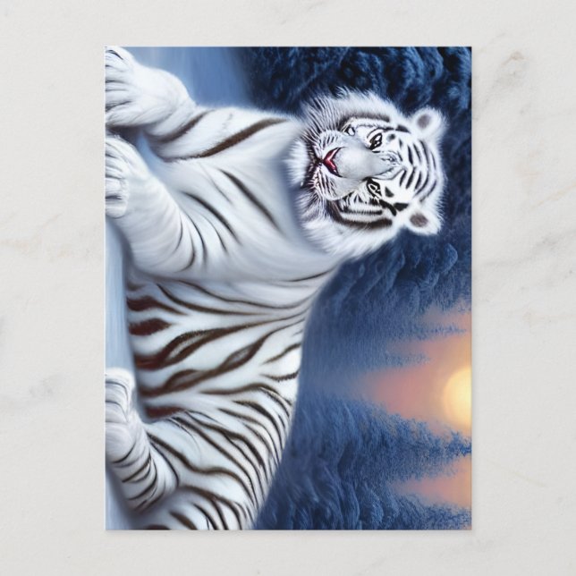 A White Tiger Sitting in the Snow Postcard (Front)