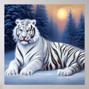 A White Tiger Sitting in the Snow Poster