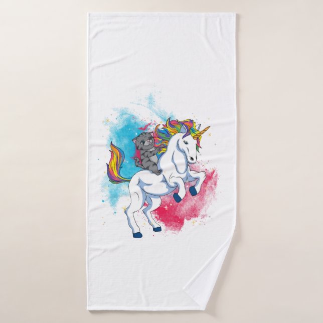 A white unicorn with rainbow tail which is ridden bath towel (Bath Towel)