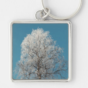 A White Willow Tree Against Cloudless Blue Sky Key Ring