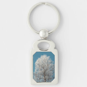 A White Willow Tree Against Cloudless Blue Sky Key Ring