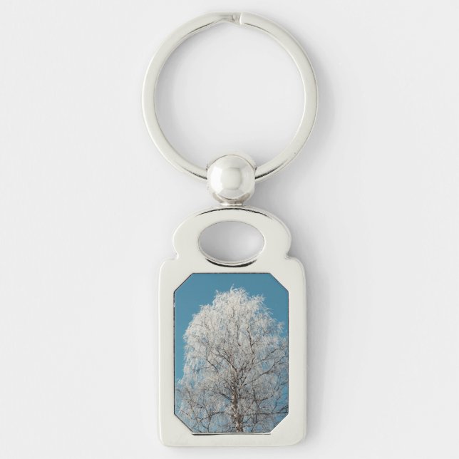 A White Willow Tree Against Cloudless Blue Sky Key Ring (Front)