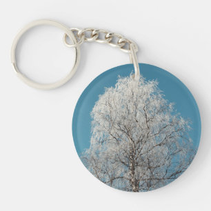 A White Willow Tree Against Cloudless Blue Sky Key Ring