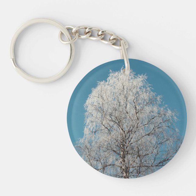 A White Willow Tree Against Cloudless Blue Sky Key Ring (Front)