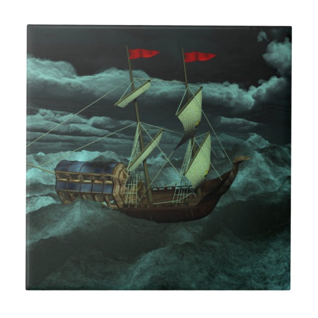 A Wild and Stormy Sea Decorative Tile (Front)