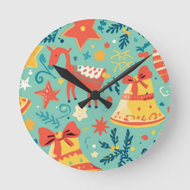 A Wild Christmas pattern  Round Clock (Front)