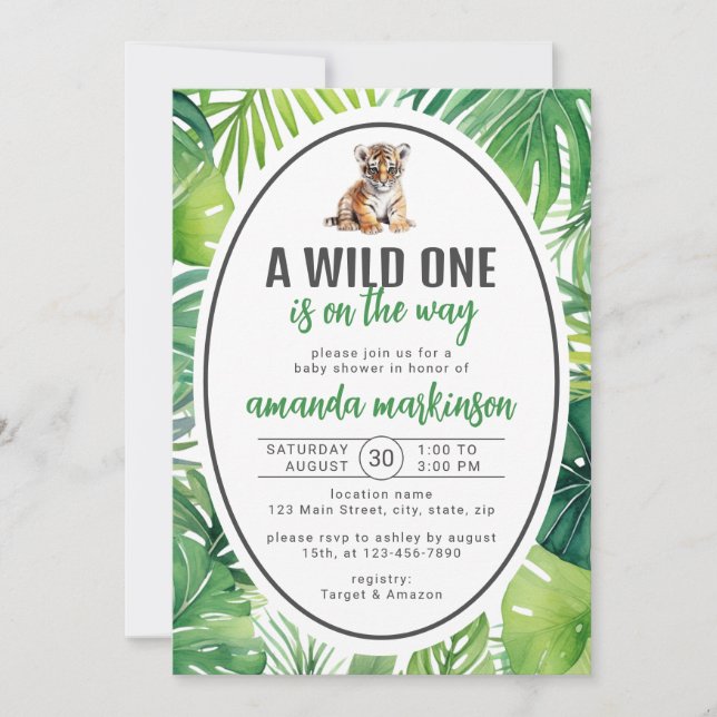 A Wild One Baby Tiger Safari Baby Shower Invitation (Front)