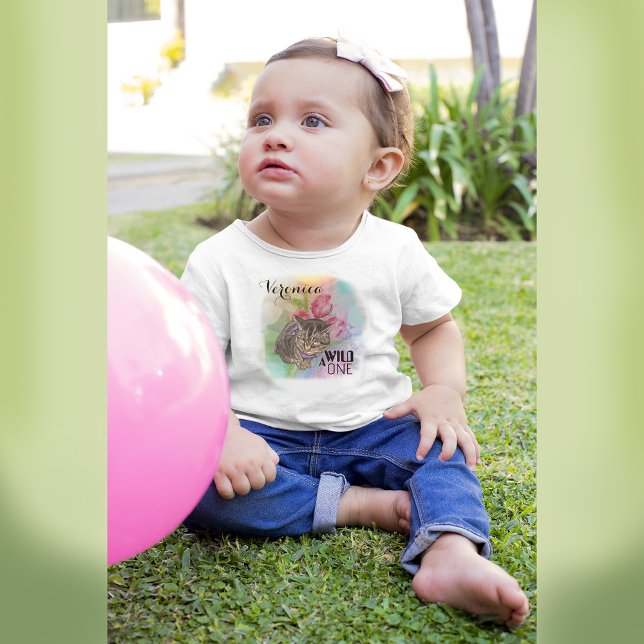 A Wild One - Cat with flowers  Girl Baby T-Shirt (A Wild One - Cat with flowers Girl Baby T-Shirt)