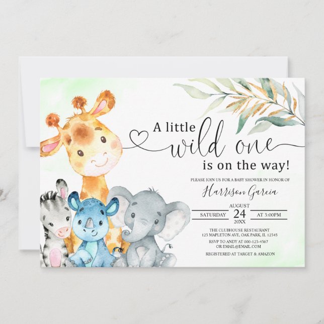 A Wild One Jungle Animals Safari Baby Shower Invitation (Front)