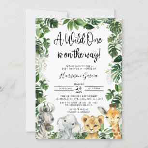 A Wild One Jungle Safari Animals Baby Shower Invitation