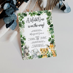 A Wild One Jungle Safari Animals Baby Shower Invitation