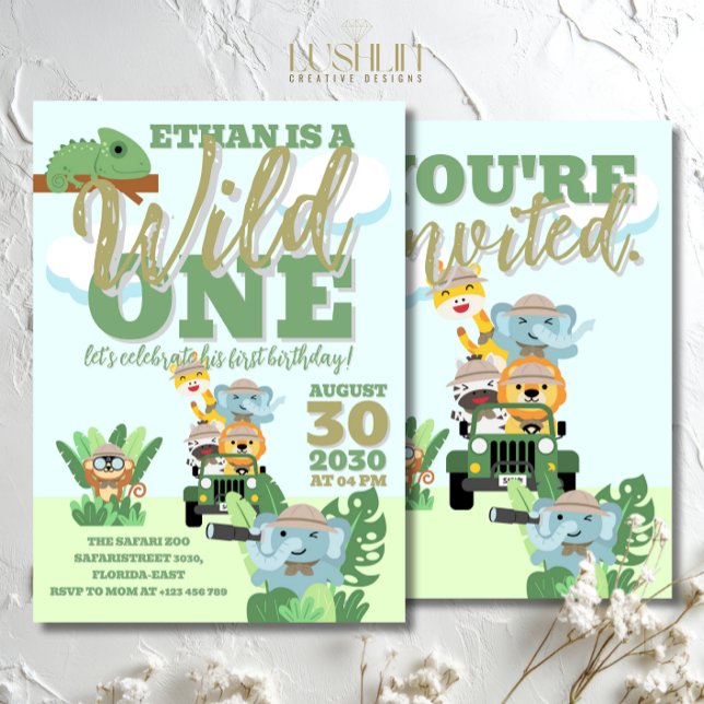 A Wild One Safari Birthday Party Jungle Theme Invitation (Creator Uploaded)