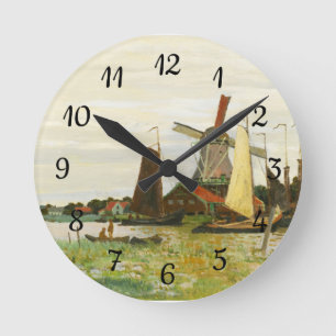 A Windmill at Zaandam Claude Monet Round Clock