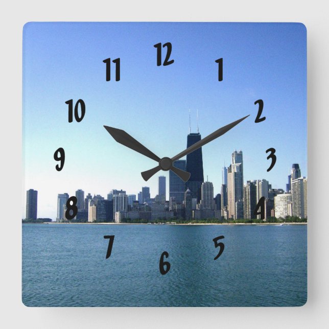 A Windy City Across the Lake Square Wall Clock (Front)