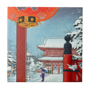 A Winter Day at the Temple Asakusa  Tsuchiya Koits Ceramic Tile