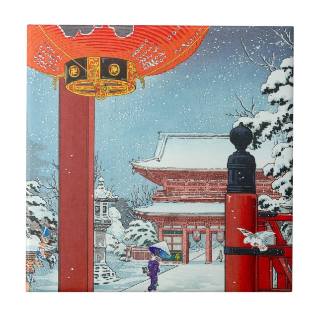 A Winter Day at the Temple Asakusa  Tsuchiya Koits Ceramic Tile (Front)
