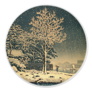 A Winter Day on Sumida River in Japan Ceramic Knob