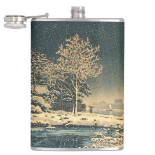 A Winter Day on Sumida River in Japan Hip Flask