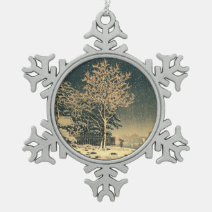 A Winter Day on Sumida River in Japan Snowflake Pewter Christmas Ornament