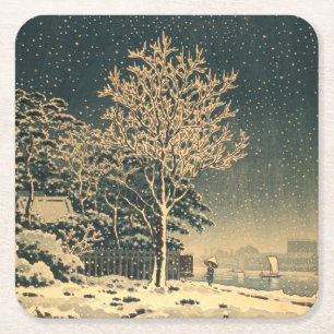 A Winter Day on Sumida River in Japan Square Paper Coaster