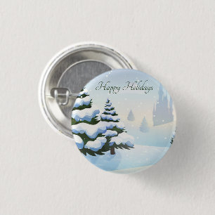 A winter day with a Christmas tree covered in snow 3 Cm Round Badge