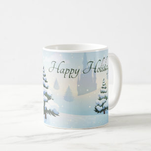 A winter day with a Christmas tree covered in snow Coffee Mug