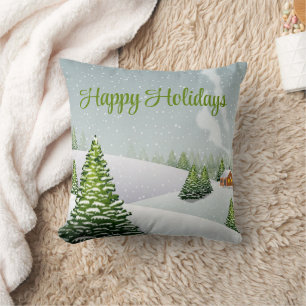 A winter day with a Christmas tree covered snow Cushion