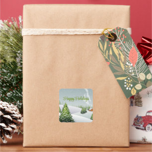 A winter day with a Christmas tree covered snow Square Sticker