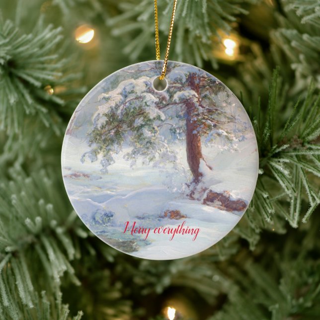 A Winter Idyll, Merry everything Christmas  Ceramic Ornament (Tree)