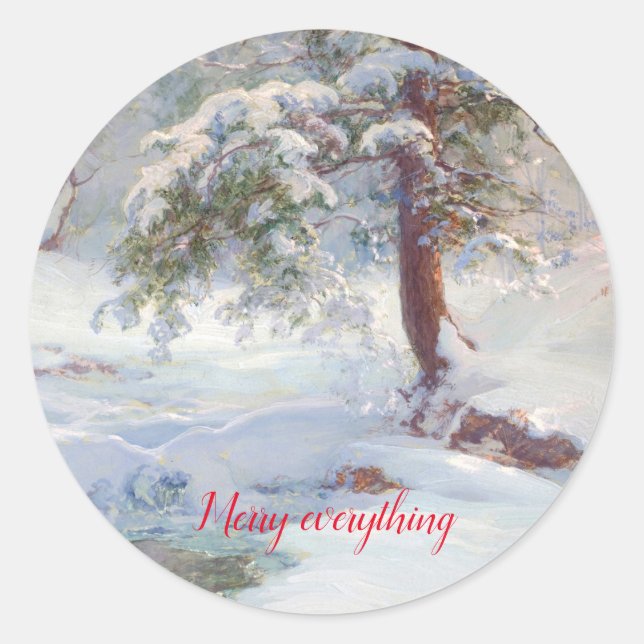 A Winter Idyll, Merry everything Classic Round Sticker (Front)