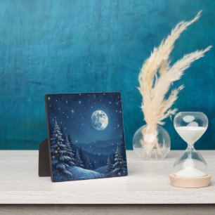 a winter night scene plaque