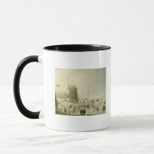A winter scene with skaters by a windmill mug