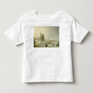 A winter scene with skaters by a windmill toddler T-Shirt