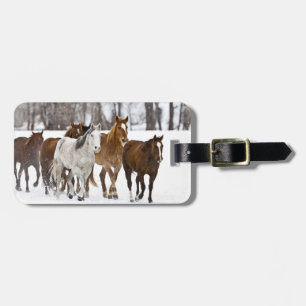A winter scenic of running luggage tag