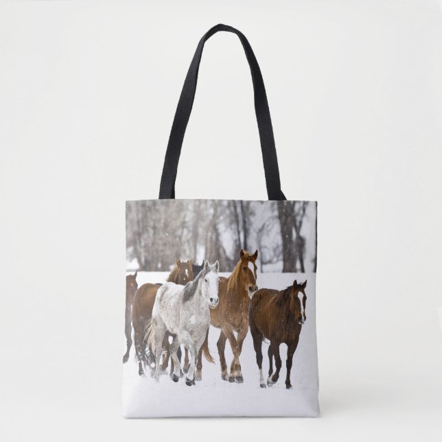 A winter scenic of running tote bag (Front)