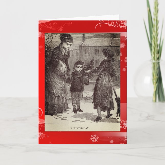A Winters Day Vintage Victorian Old English Xmas Holiday Card (Front)