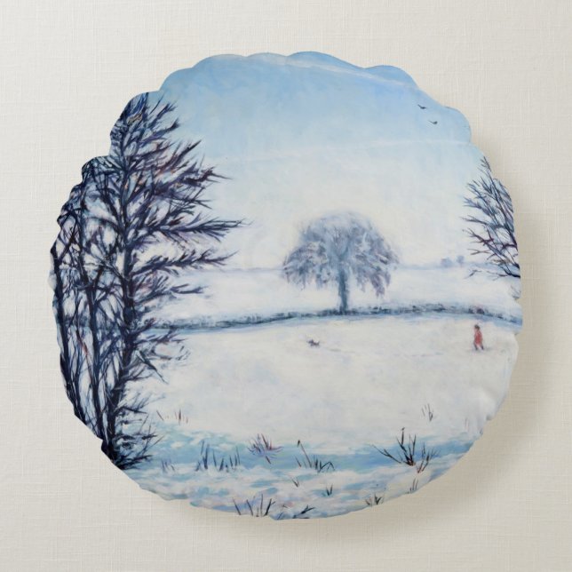 A Winters Walk Round Cushion (Front)