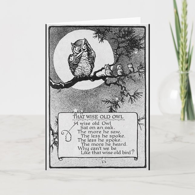 A Wise Old Owl & Family Vintage Greeting Card (Front)