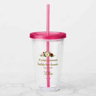 "A Wise Woman Builds Her House" Customised Fuchsia Acrylic Tumbler