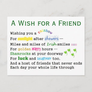 A Wish for a Friend St. Patrick's Day Postcard