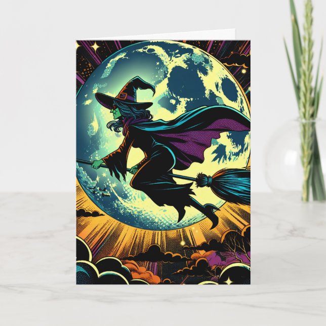 A Witch and a Full Moon Halloween  Card (Front)