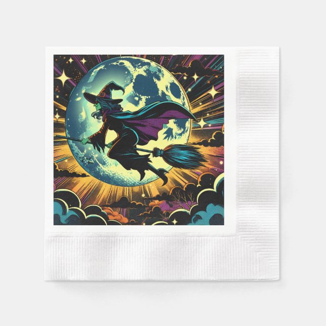 A Witch and a Full Moon Halloween Party Napkin (Front)